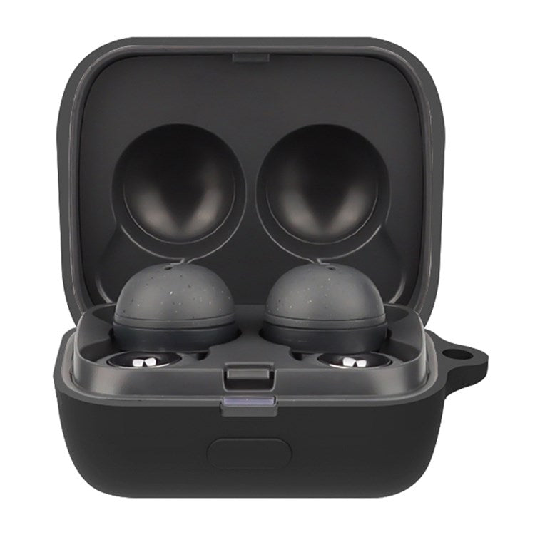 For Sony LinkBuds Earphone Silicone Case Solid Color Earbuds Charging Box Protective Cover with Buckle - Black