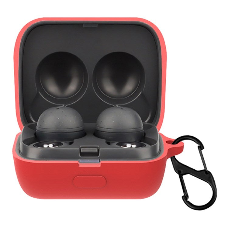 For Sony LinkBuds Earphone Silicone Case Solid Color Earbuds Charging Box Protective Cover with Buckle - Red