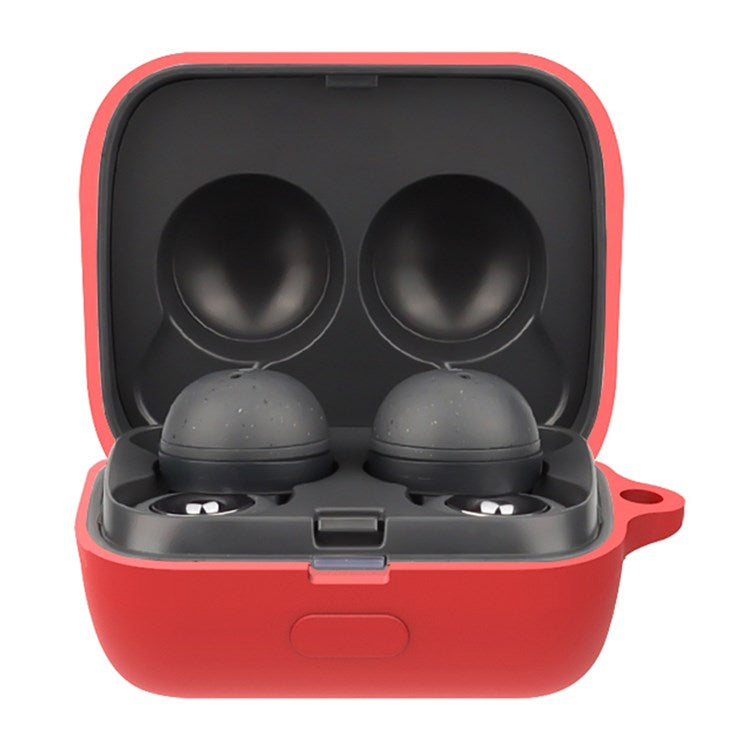 For Sony LinkBuds Earphone Silicone Case Solid Color Earbuds Charging Box Protective Cover with Buckle - Red