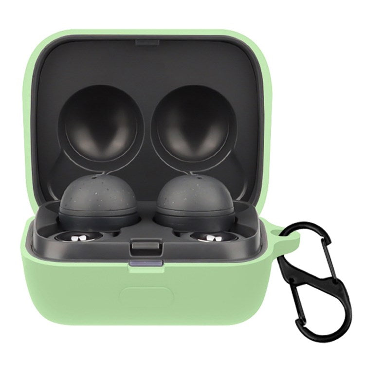 For Sony LinkBuds Earphone Silicone Case Solid Color Earbuds Charging Box Protective Cover with Buckle - Light Green
