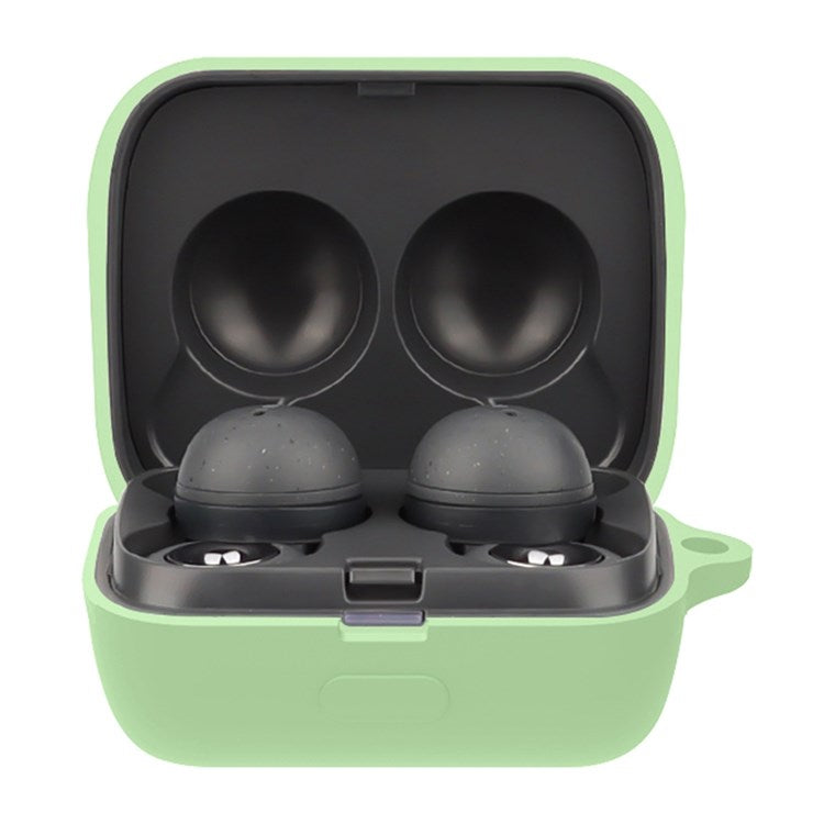 For Sony LinkBuds Earphone Silicone Case Solid Color Earbuds Charging Box Protective Cover with Buckle - Light Green