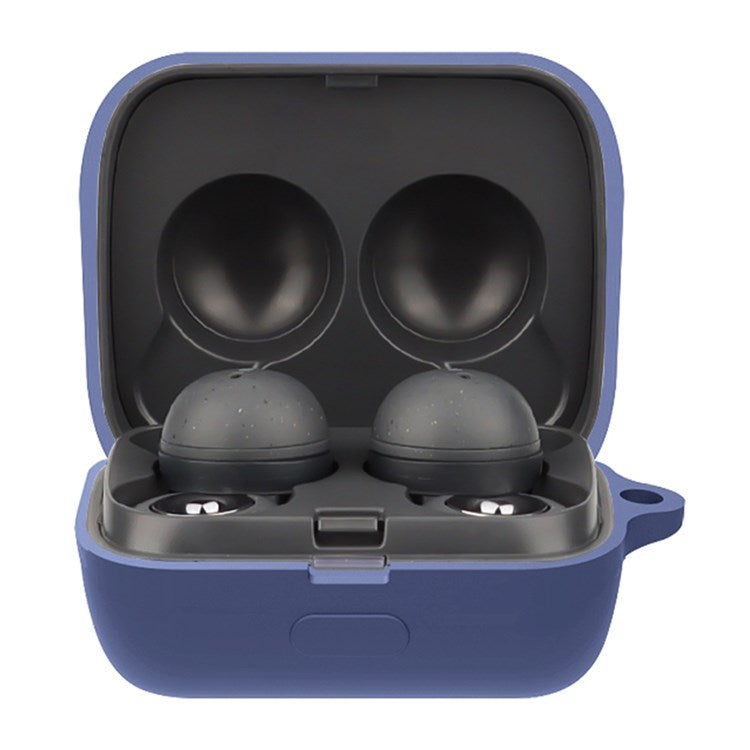 For Sony LinkBuds Earphone Silicone Case Solid Color Earbuds Charging Box Protective Cover with Buckle - Dark Blue