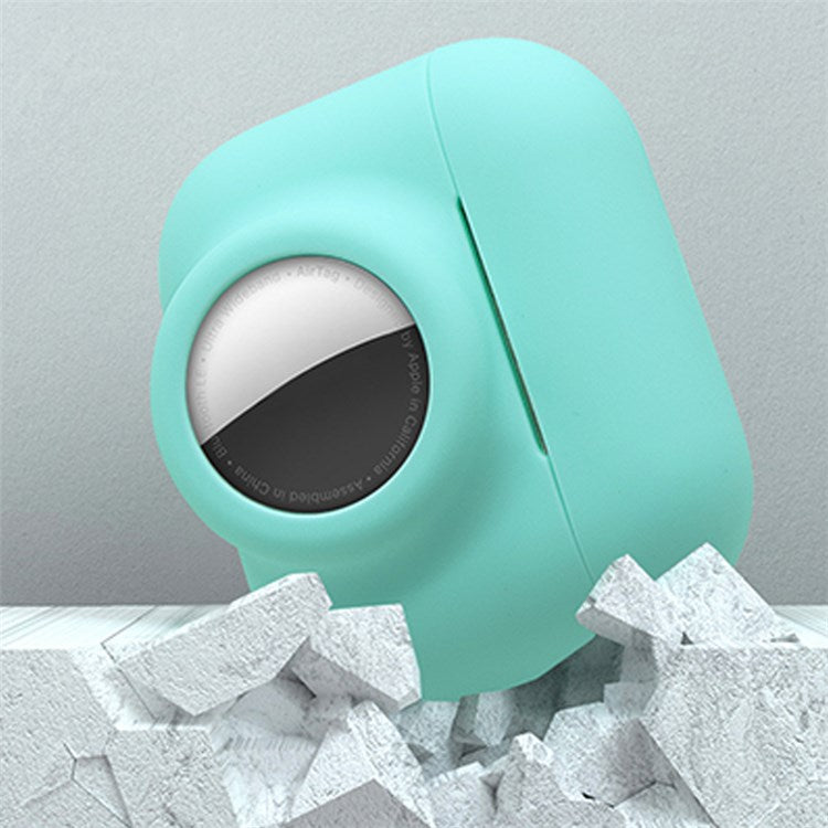 For Apple AirPods Pro + for AirTag 2-in-1 Silicone Protective Cover Anti-drop Case with Earphone Anti-lost Rope - Blackish Green/White Rope