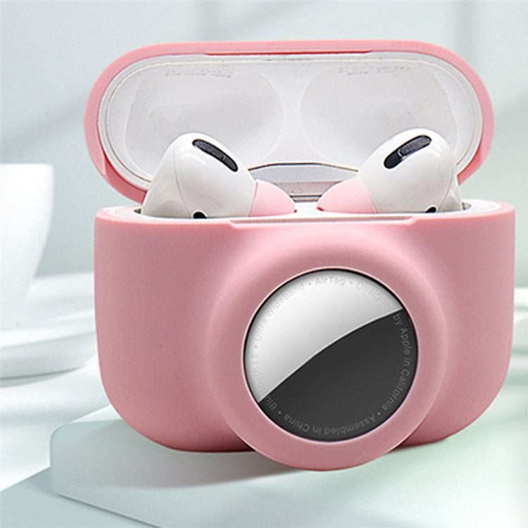 For Apple AirPods Pro + for AirTag 2-in-1 Silicone Protective Cover Anti-drop Case with Earphone Anti-lost Rope - White