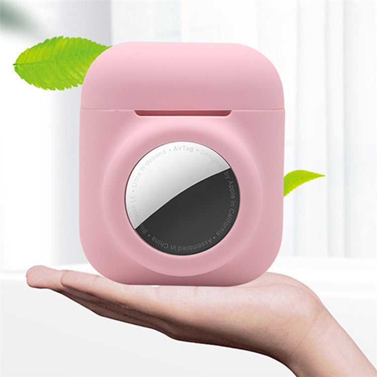 For AirPods with Wireless Charging Case (2019)/AirPods with Charging Case (2019)/(2016) + for AirTag 2-in-1 Silicone Protective Cover Case with Earphone Anti-lost Rope - Blackish Green/White Rope