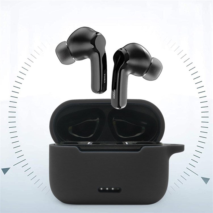 Anti-fall Silicone Case for TOZO NC2 Wireless Bluetooth Headphones Cover with Anti-lost Carabiner - White