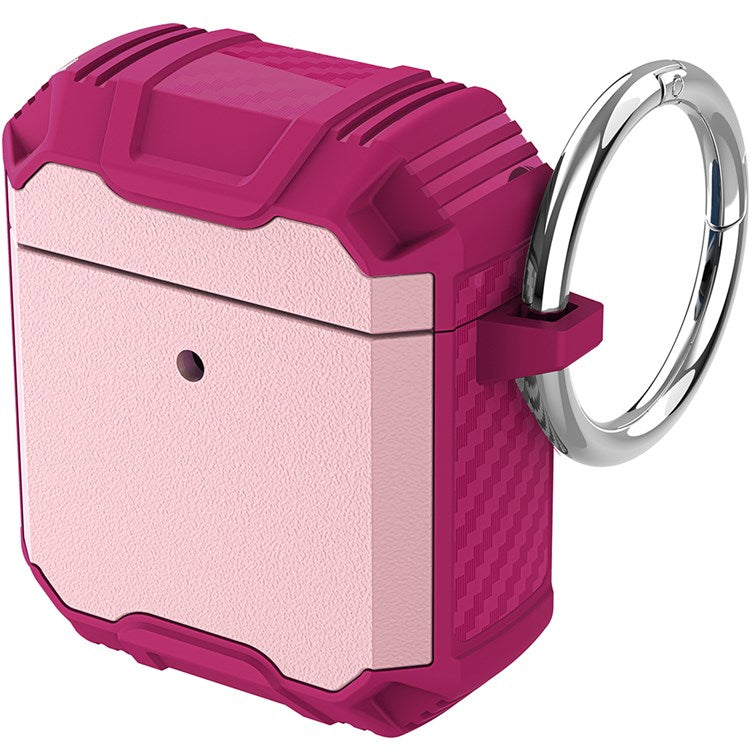 For Apple AirPods with Charging Case (2016)(2019)/AirPods with Wireless Charging Case (2019) Anti-drop Earbuds Protective Case Earphone Cover with Key Ring - Pink/Rose