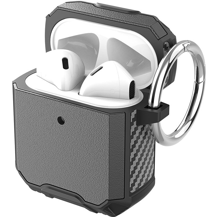 For Apple AirPods with Charging Case (2016)(2019)/AirPods with Wireless Charging Case (2019) Anti-drop Earbuds Protective Case Earphone Cover with Key Ring - Red/Rose