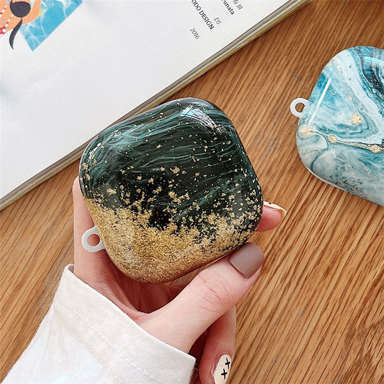 For Beats Fit Pro Bluetooth Earphone Hard PC Protective Case Marble Pattern Anti-drop Dustproof Cover - Black/Gold Foil