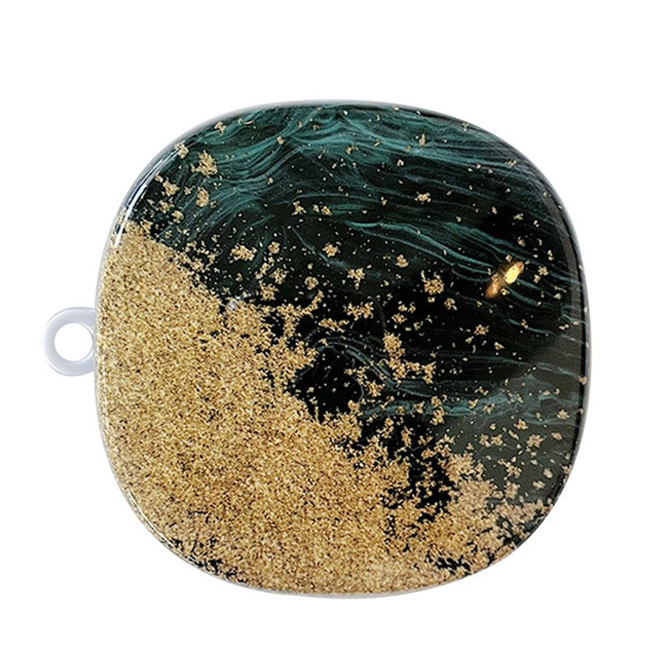 For Baseus WM01 Plus Marble Pattern Bluetooth Earphone PC Anti-drop Case Protective Cover - Black/Gold Foil