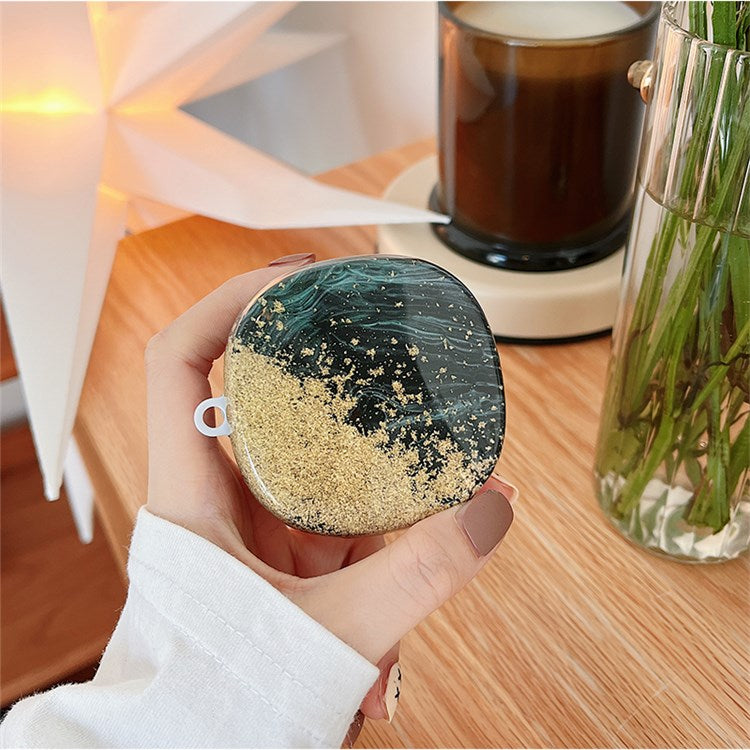 For Baseus WM01 Plus Marble Pattern Bluetooth Earphone PC Anti-drop Case Protective Cover - Black/Gold Foil