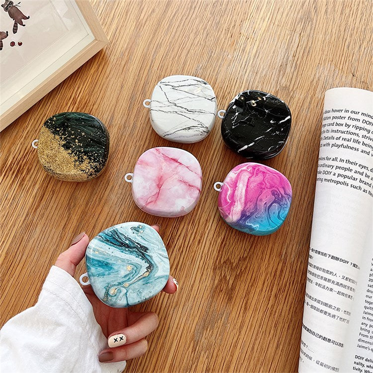 For Baseus WM01 Plus Marble Pattern Bluetooth Earphone PC Anti-drop Case Protective Cover - Black/Gold Foil