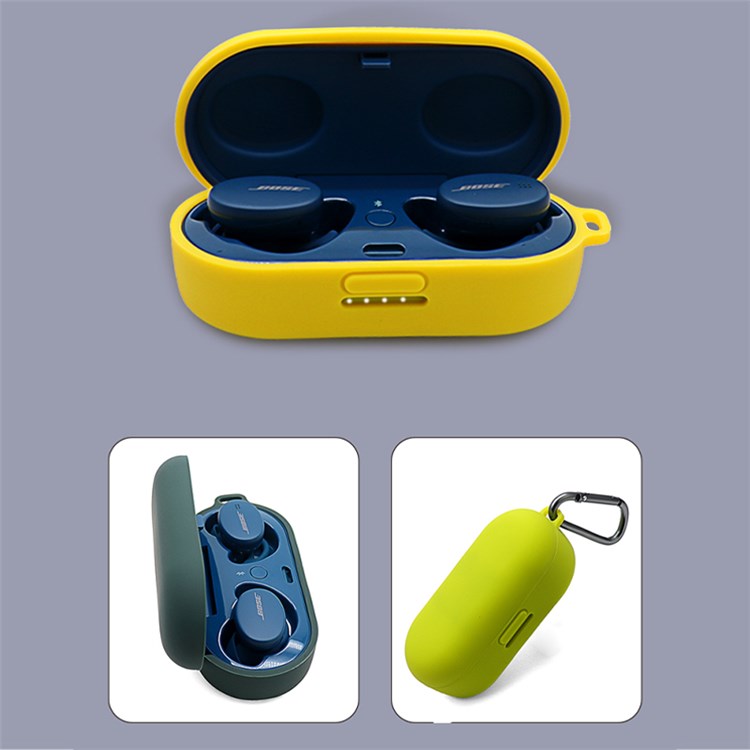 For Bose Sport Earbuds Bluetooth TWS Earphone Silicone Cover Drop-proof Case with Anti-lost Buckle - Light Green