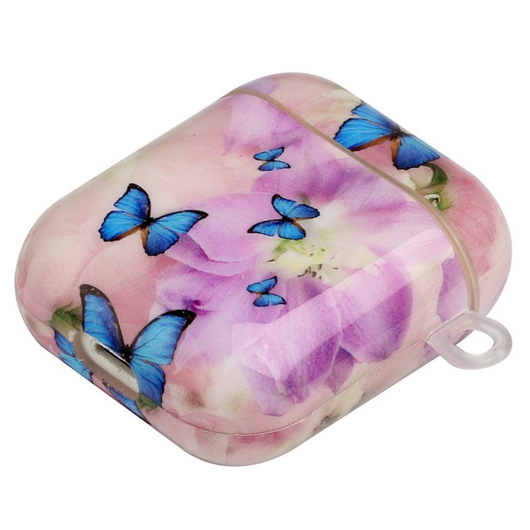 For Apple AirPods with Charging Case (2016)/(2019)/AirPods with Wireless Charging Case (2019) Earphone TPU Case IMD Pattern Printing Protective Cover with Lanyard - Flower and Butterflies
