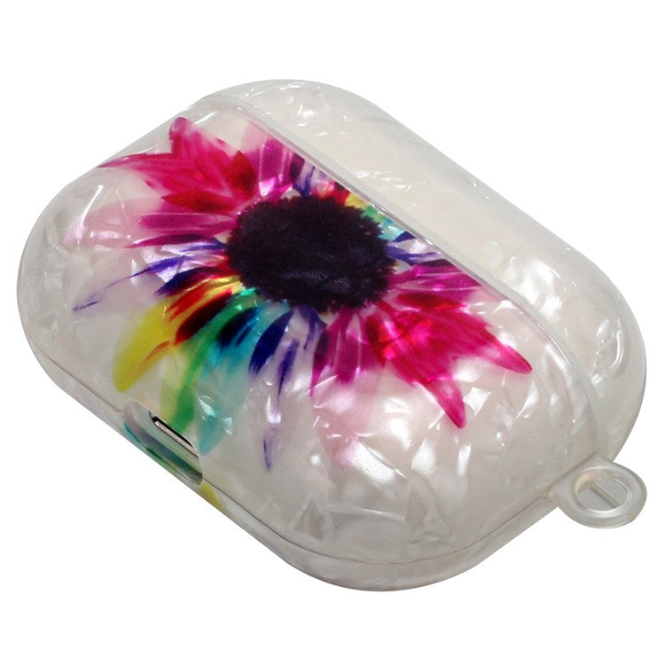 For Apple AirPods Pro Pattern Printing IMD Shell Grain TPU Earphone Case Anti-fall Charging Box Protector with Lanyard - Colorful Sunflower