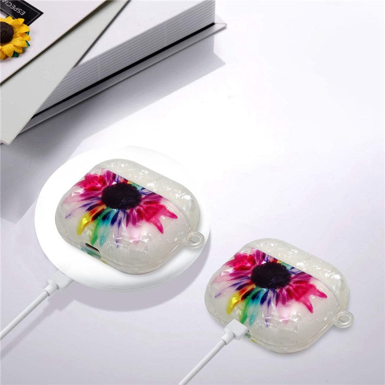 For Apple AirPods Pro Pattern Printing IMD Shell Grain TPU Earphone Case Anti-fall Charging Box Protector with Lanyard - Colorful Sunflower