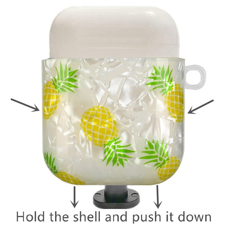 For Apple AirPods Pro Pattern Printing IMD Shell Grain TPU Earphone Case Anti-fall Charging Box Protector with Lanyard - Pineapple