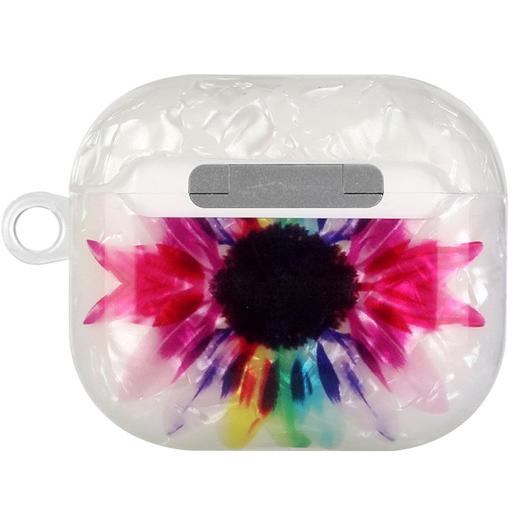 For Apple AirPods 3 Shell Grain Pattern Printing IMD TPU Earphone Case Anti-scratch Charging Box Protector with Lanyard - Colorful Sunflower