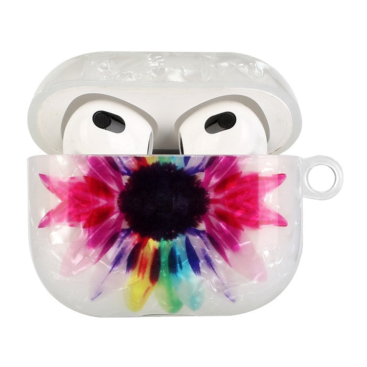 Anti-fall Earphone Case for Apple AirPods 3, Pattern Printed IMD Shell Grain TPU Cover Earbud Protector with Hook - Colorful Sunflower