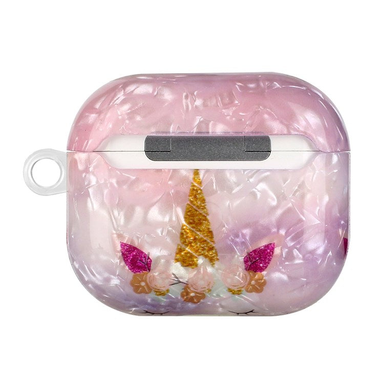 Anti-fall Earphone Case for Apple AirPods 3, Pattern Printed IMD Shell Grain TPU Cover Earbud Protector with Hook - Unicorn