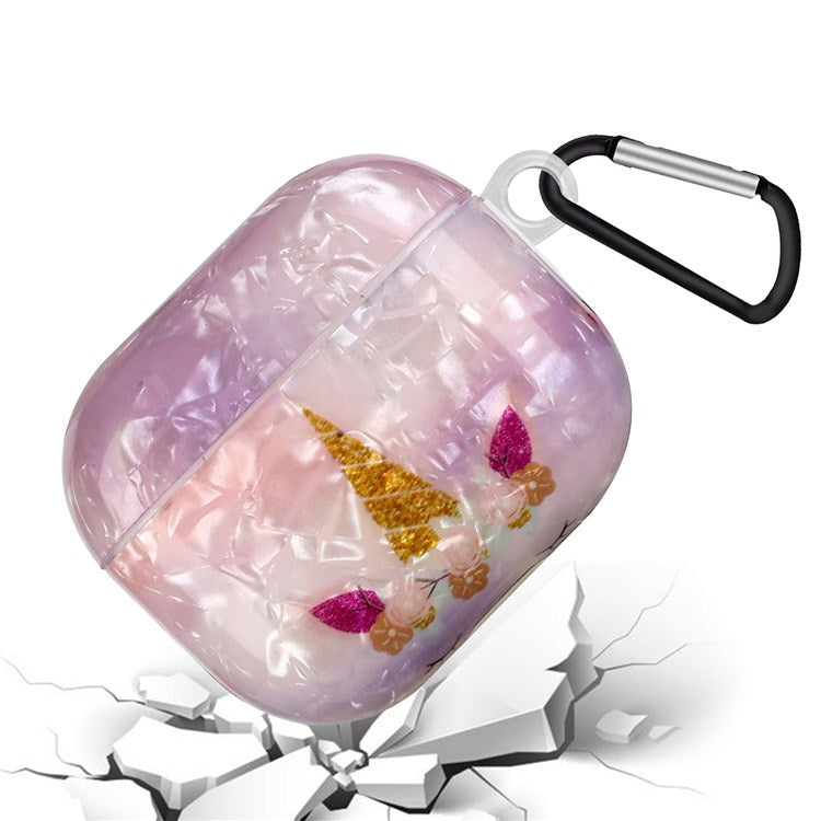 Anti-fall Earphone Case for Apple AirPods 3, Pattern Printed IMD Shell Grain TPU Cover Earbud Protector with Hook - Unicorn