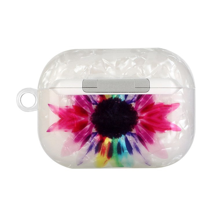 Full Protection Earphone Case for Apple AirPods Pro, Pattern Printed IMD TPU Cover Shell Grain Earbud Protector with Hook - Colorful Sunflower