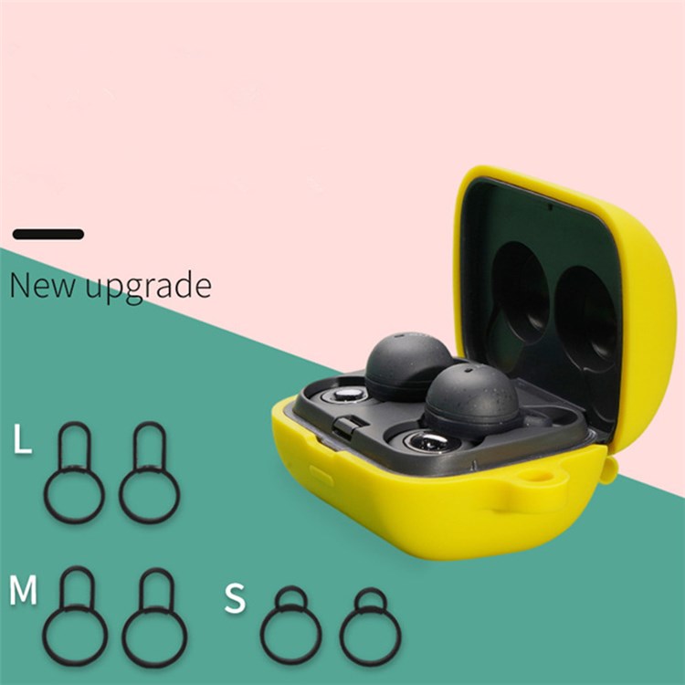 For Sony Linkbuds/WF-L900 Earphone Charging Case Silicone Protective Cover with 3 Sizes Ear Tips and Hanging Buckle - Black