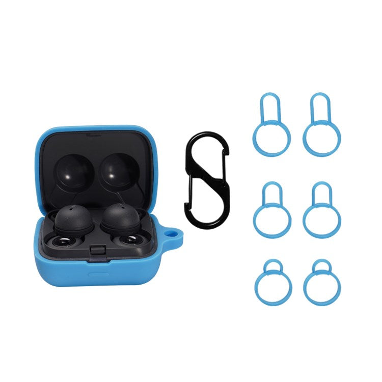 For Sony Linkbuds/WF-L900 Earphone Charging Case Silicone Protective Cover with 3 Sizes Ear Tips and Hanging Buckle - Blue