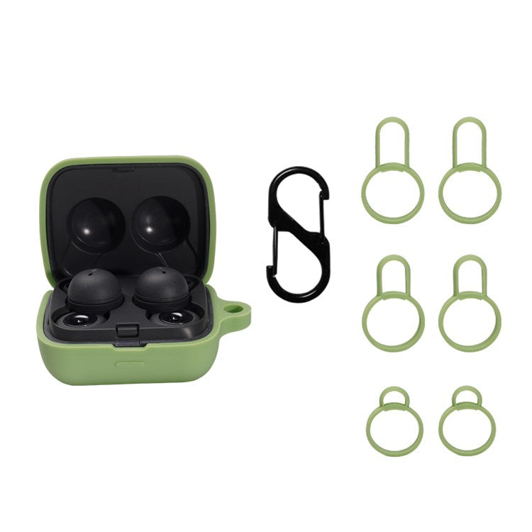 For Sony Linkbuds/WF-L900 Earphone Charging Case Silicone Protective Cover with 3 Sizes Ear Tips and Hanging Buckle - Green