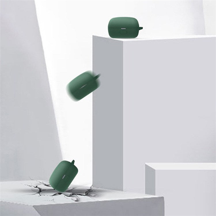 For Sony Linkbuds/WF-L900 Earphone Charging Case Silicone Protective Cover with 3 Sizes Ear Tips and Hanging Buckle - Green