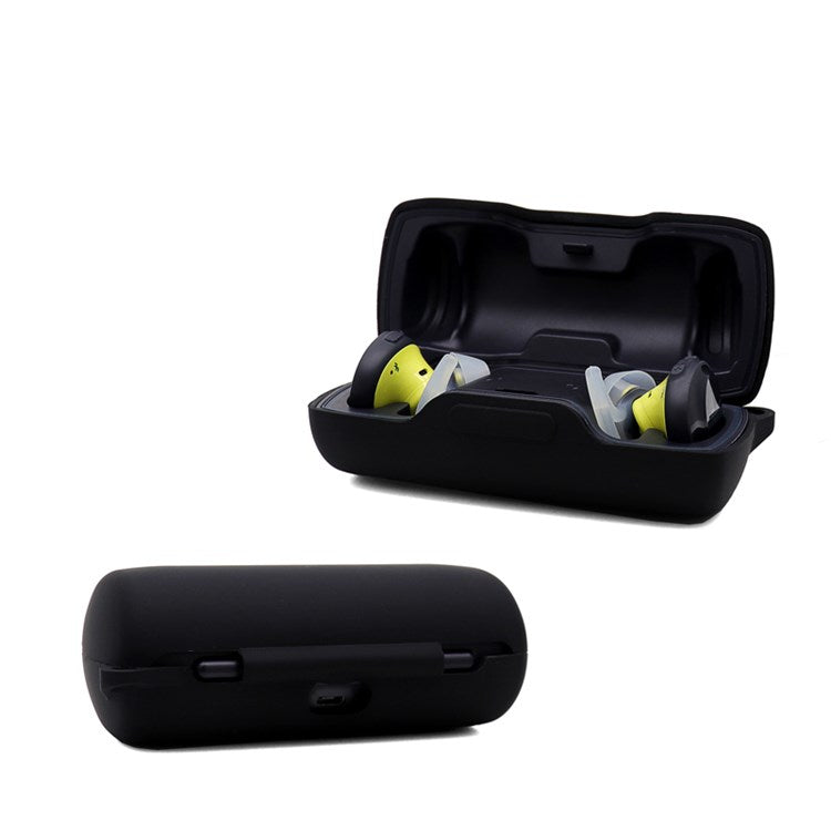 For Bose SoundSport Free TWS Bluetooth Earphone Silicone Case Anti-drop Protective Cover with Anti-lost Buckle - Black
