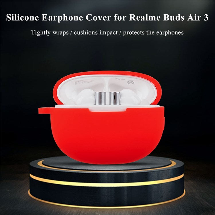 For Realme Buds Air 3 Soft Silicone Shockproof Anti-fall Bluetooth Earphone Protective Case Shell with Buckle - Midnight Blue