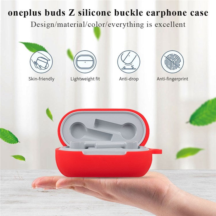 For OnePlus Buds Z Soft Silicone Anti-fingerprint Anti-drop Bluetooth Earphone Protective Case Cover with Buckle - Midnight Blue