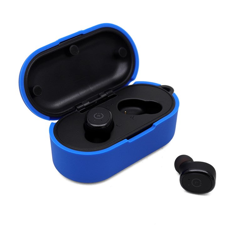 Earphone Case for TOZO T10, Bluetooth Earbuds Silicone Cover Charging Box Shell Protector with Anti-loss Buckle - Blue
