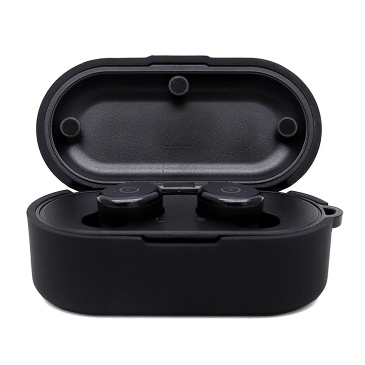 Earphone Case for TOZO T10, Bluetooth Earbuds Silicone Cover Charging Box Shell Protector with Anti-loss Buckle - Black