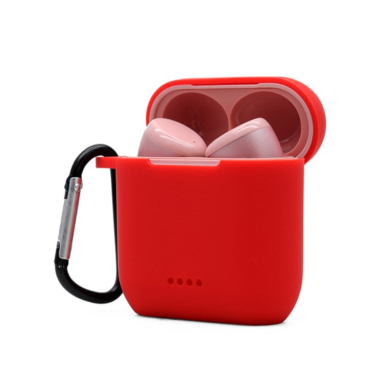 Bluetooth Earphone Protective Case for TOZO T6, Soft Silicone Charging Box Anti-drop Cover Shell with Anti-loss Buckle - Red