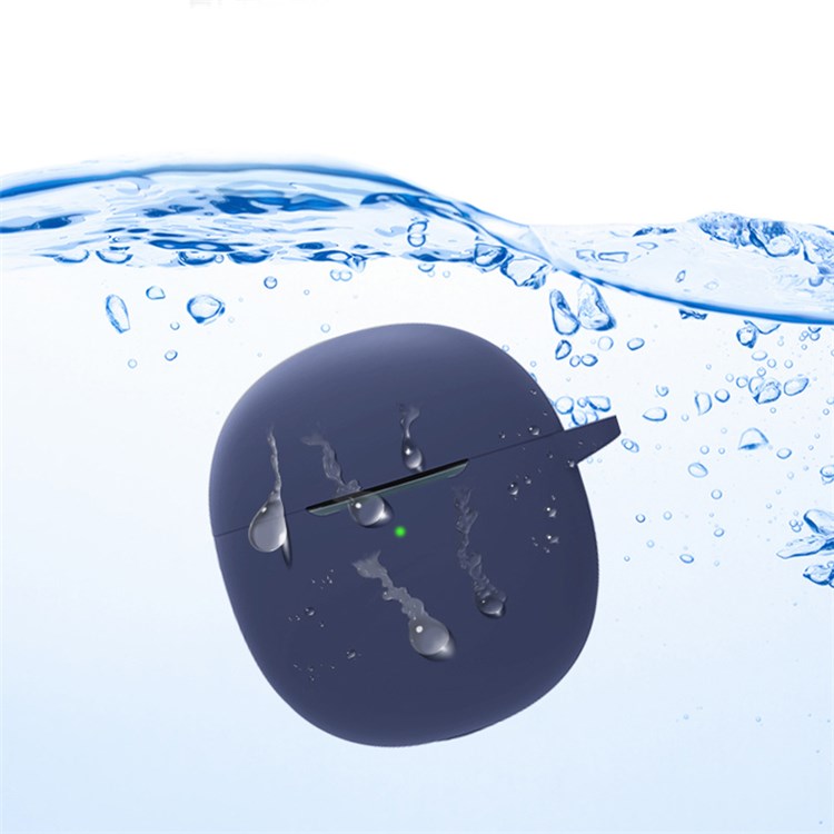 For vivo TWS Air Earphone Silicone Case Earbuds Charging Box Protective Cover with Hanging Buckle - Dark Blue