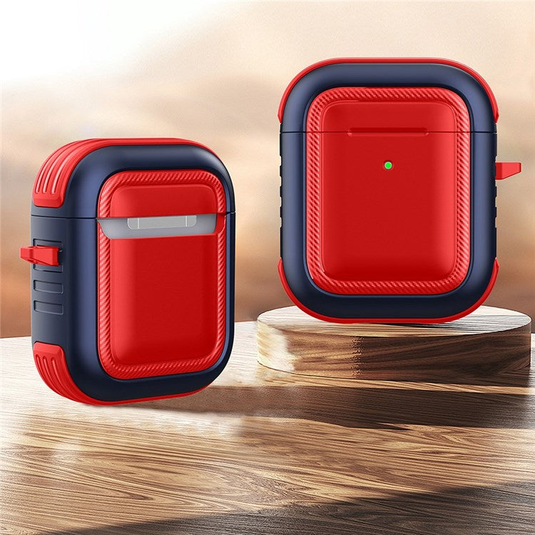 For Apple AirPods with Charging Case (2016)/(2019)/AirPods with Wireless Charging Case (2019) Anti-drop Earbuds Protective Case Earphone Cover with Hook - Red/Blue