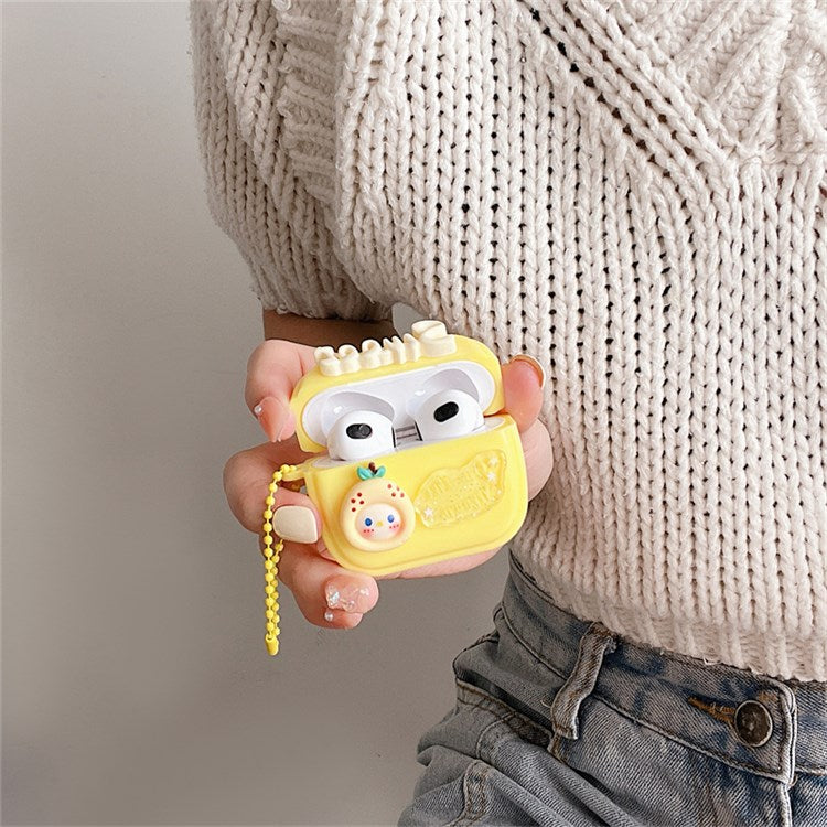 For Apple AirPods 3 Cute Pear Sweet Letter Flexible TPU Earphone Case Shockproof Protective Cover with Chain