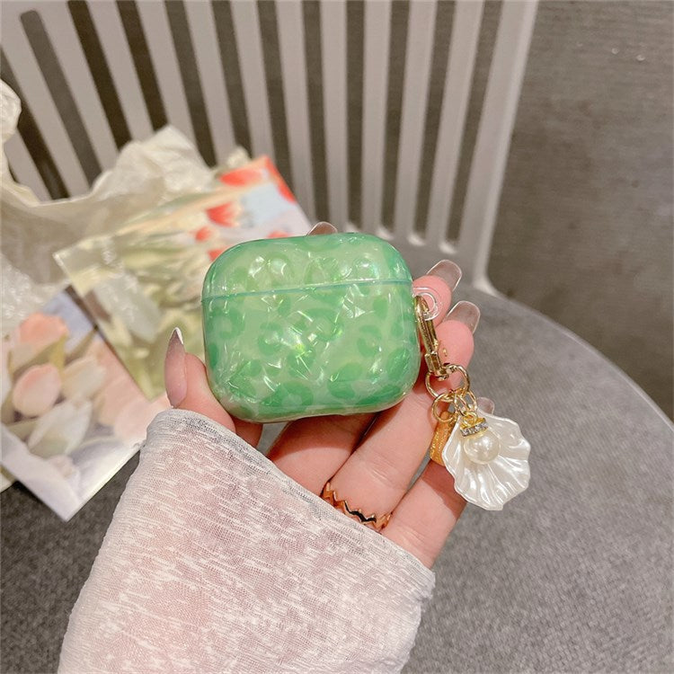 For Apple AirPods 3 Stylish Shell Grain TPU Anti-wear Bluetooth Earphone Charging Case Protective Cover with Shell Pearl Pendant