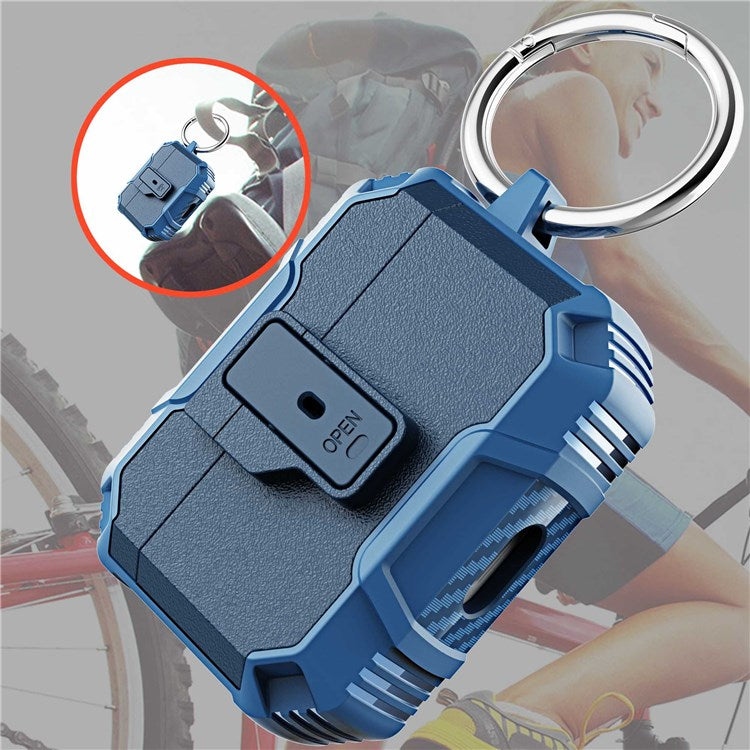 Earbuds Charging Case Cover for Apple AirPods Pro Headset Protector Soft TPU+PC Shockproof Case - Black/Sapphire