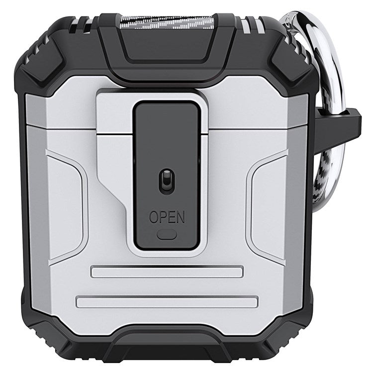 For Apple AirPods with Charging Case (2016)/(2019)/AirPods with Wireless Charging Case (2019) PC+Silicone Earphone Case Shell One-button Easy Opening Lid - Silver