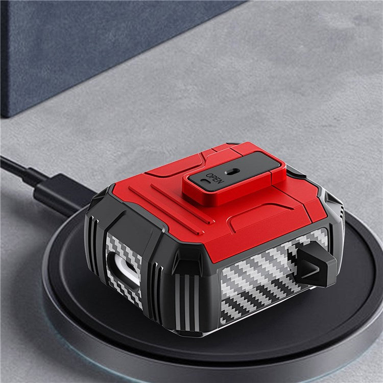 For Apple AirPods with Charging Case (2016)/(2019)/AirPods with Wireless Charging Case (2019) PC+Silicone Earphone Case Shell One-button Easy Opening Lid - Pink