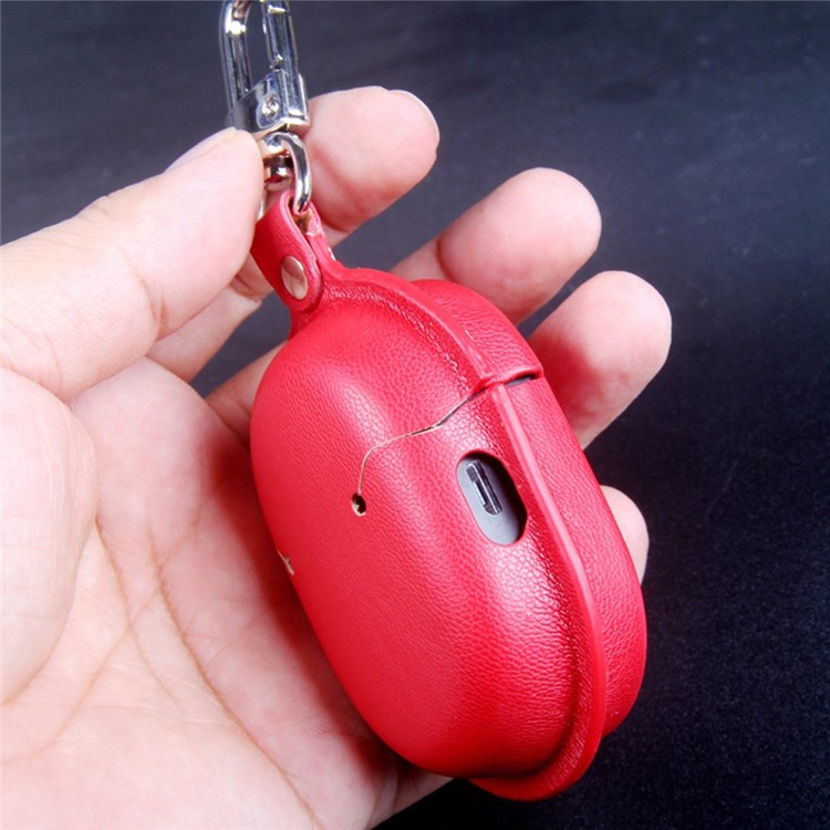 For Xiaomi Redmi AirDots S Charging Case Cover Anti-Drop Headset Protector Shockproof Leather Case with Hook - Black