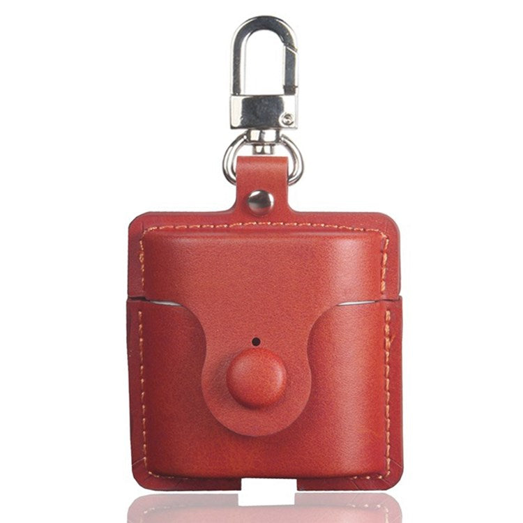 Protective Case for Xiaomi Redmi Bud 3 Anti-Drop Cover Bluetooth Headset Crazy Horse Textured Shockproof PU Leather Case with Hook - Red