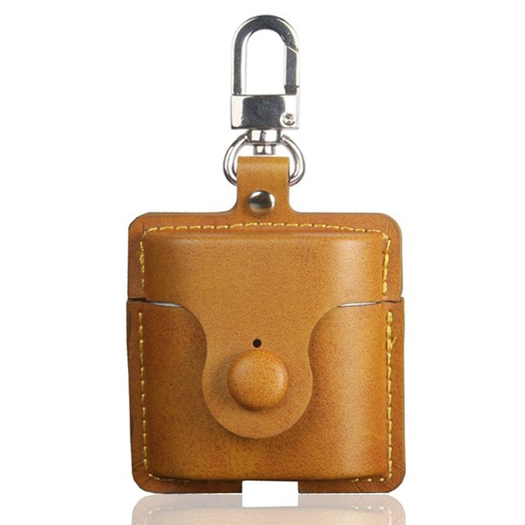 Protective Case for Xiaomi Redmi Bud 3 Anti-Drop Cover Bluetooth Headset Crazy Horse Textured Shockproof PU Leather Case with Hook - Khaki