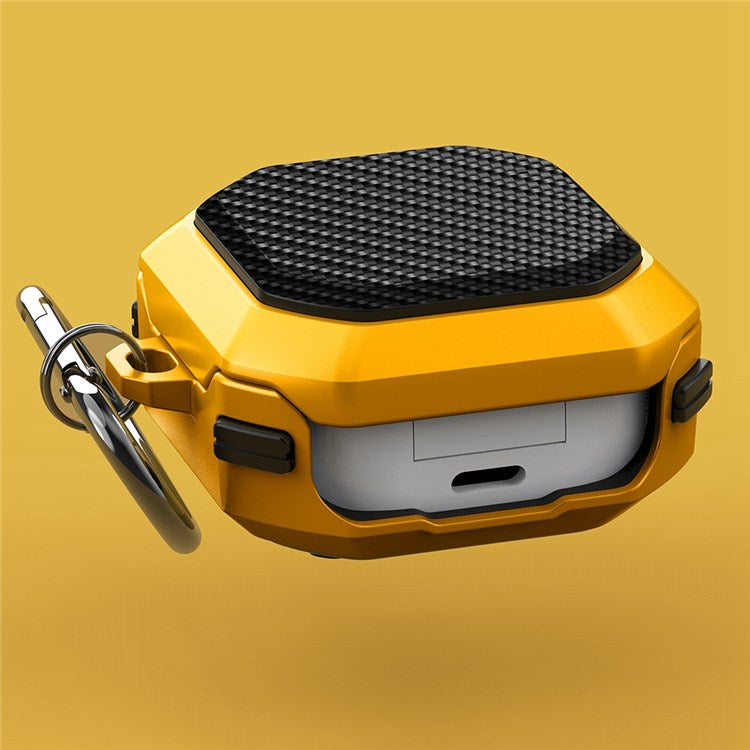 For Samsung Buds Live / Buds2 / Buds 2 Pro / Buds Pro Anti-Drop Case Thunder Carbon Fibre Texture Earbuds Charging Case Cover Soft TPU+PC Protector - Yellow