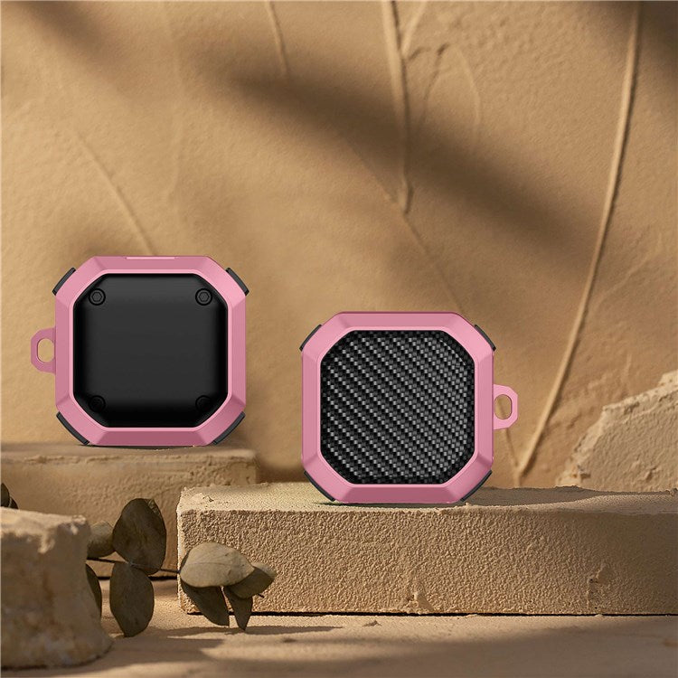 For Samsung Buds Live / Buds2 / Buds 2 Pro / Buds Pro Anti-Drop Case Thunder Carbon Fibre Texture Earbuds Charging Case Cover Soft TPU+PC Protector - Pink