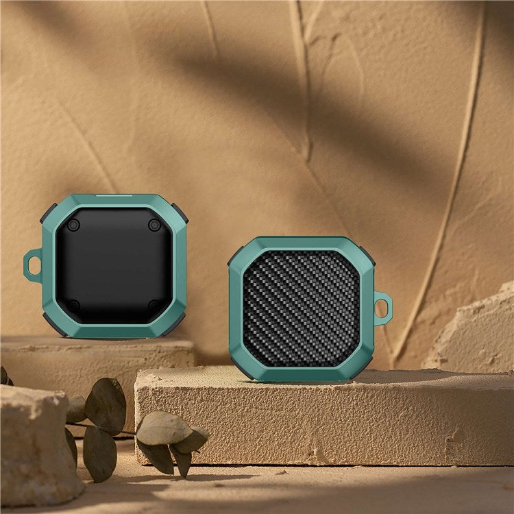 For Samsung Buds Live / Buds2 / Buds 2 Pro / Buds Pro Anti-Drop Case Thunder Carbon Fibre Texture Earbuds Charging Case Cover Soft TPU+PC Protector - Blackish Green