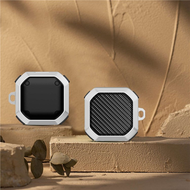 For Samsung Buds Live / Buds2 / Buds 2 Pro / Buds Pro Anti-Drop Case Thunder Carbon Fibre Texture Earbuds Charging Case Cover Soft TPU+PC Protector - Black / White